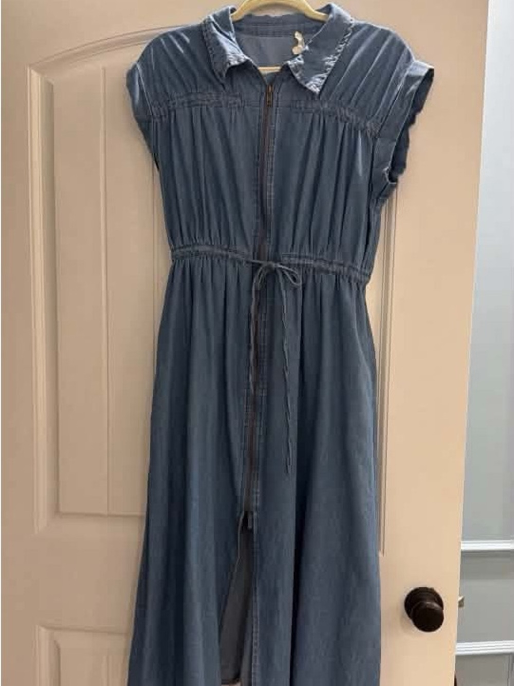 entro Denim-Style Button-Front Maxi Dress in Blue